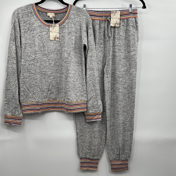 103. Jogger Set Multi Color Sweatshirt/Sweatpant Heather Gray Rose Blue Black - Picture 6 of 16